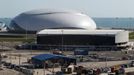 Construction of Olympic facilties in Sochi's Olympic Park 1434830 Russia, Sochi. 04/03/2013 CThe Bolshoi Ice Palace and the Ice Cube curling center, front, in Sochi's Olympic Park.