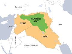 Mapa Sýrie a Iráku s vyznačením území, které dobyl Islámský stát.