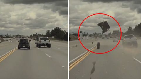 Řidič na dálnici natočil "nejšílenější nehodu". Auto vylétlo několik metrů do vzduchu