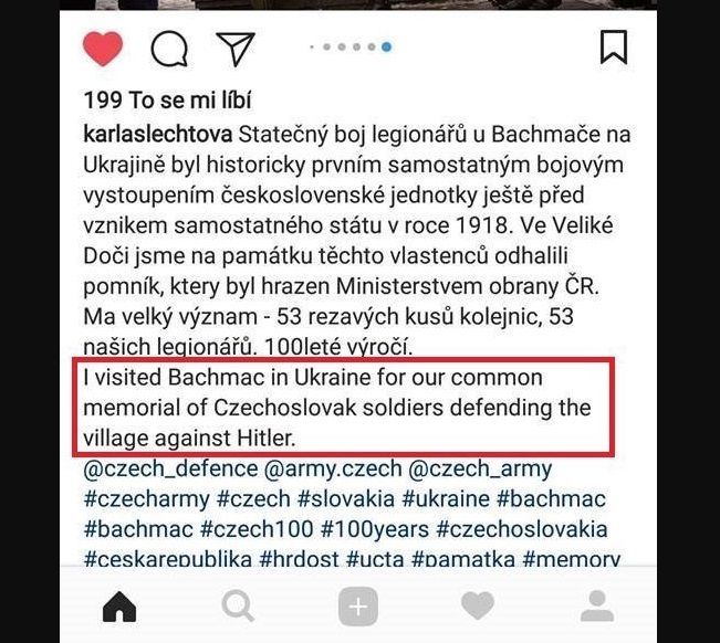 Příspěvek ministryně obrany Karly Šlechtové na sociální síti Instagram