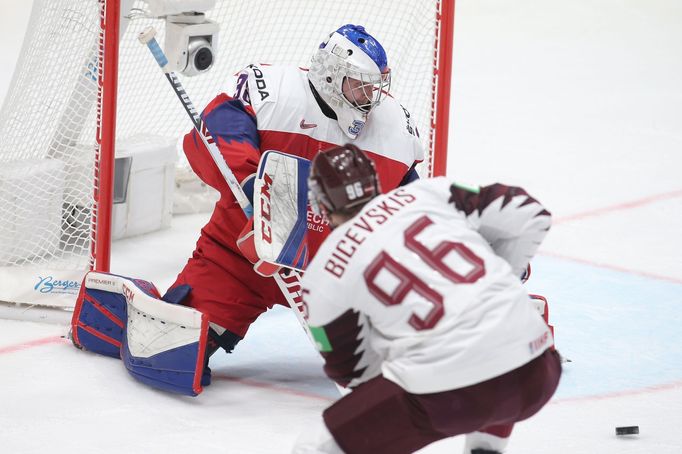 Patrik Bartošák v zápase Česko - Lotyšsko na MS 2019