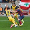 Zápas španělské ligy Barcelona vs. Atlético Madrid (Messi, Godín, Filipe Luis)
