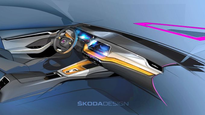 Nová Škoda Octavia poodhaluje na skicách nový koncept interiéru takřka bez tlačítek