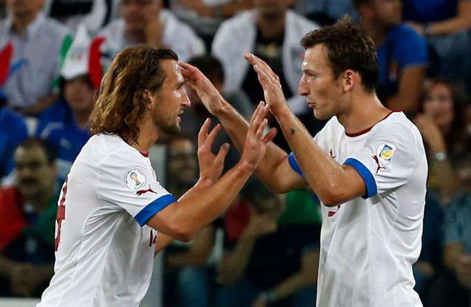 Fotbal, kvalifikace MS: Itálie - Česko: Petr Jiráček a Libor Kozák a slaví gól na 0:1