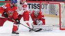 Hokej, MS 2013, Česko - Dánsko: Ondřej Pavelec a Jan Hejda - Kirill Starkov