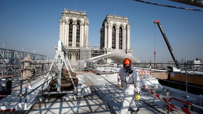 Střecha Notre Dame, duben 2021.