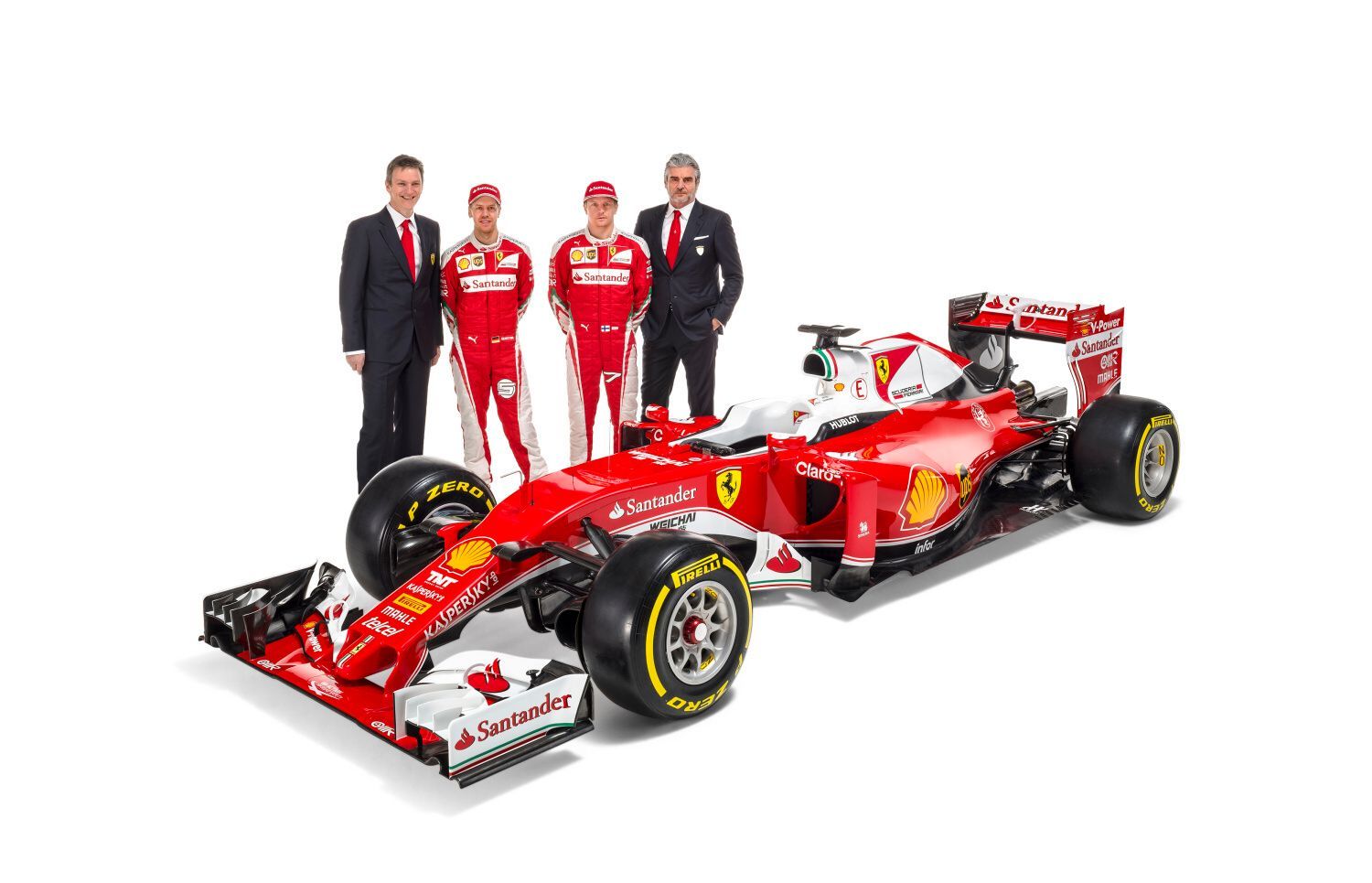 F1 2016, Ferrari SF16-H: James Allison, Sebastian Vettel, Kimi Räikkönen a Maurizio Arrivabene