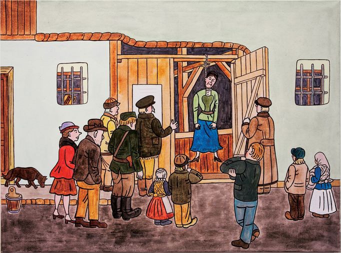Ilustrace znázorňující veřejnou popravu. Autor: Petr Motyčka (2012).
