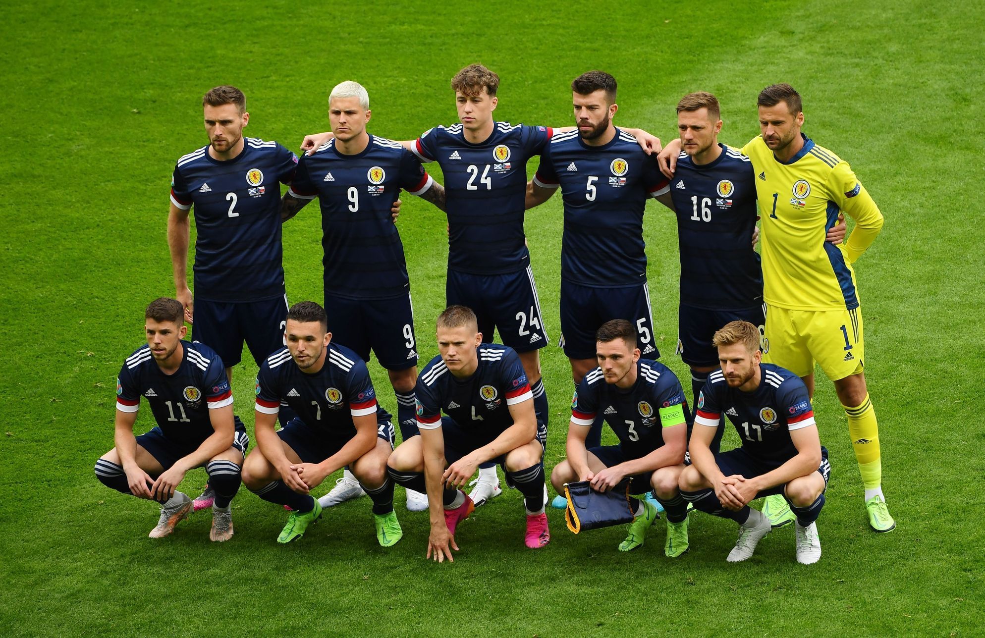 Skotský tým před zápasem Skotsko - Česko na ME 2020