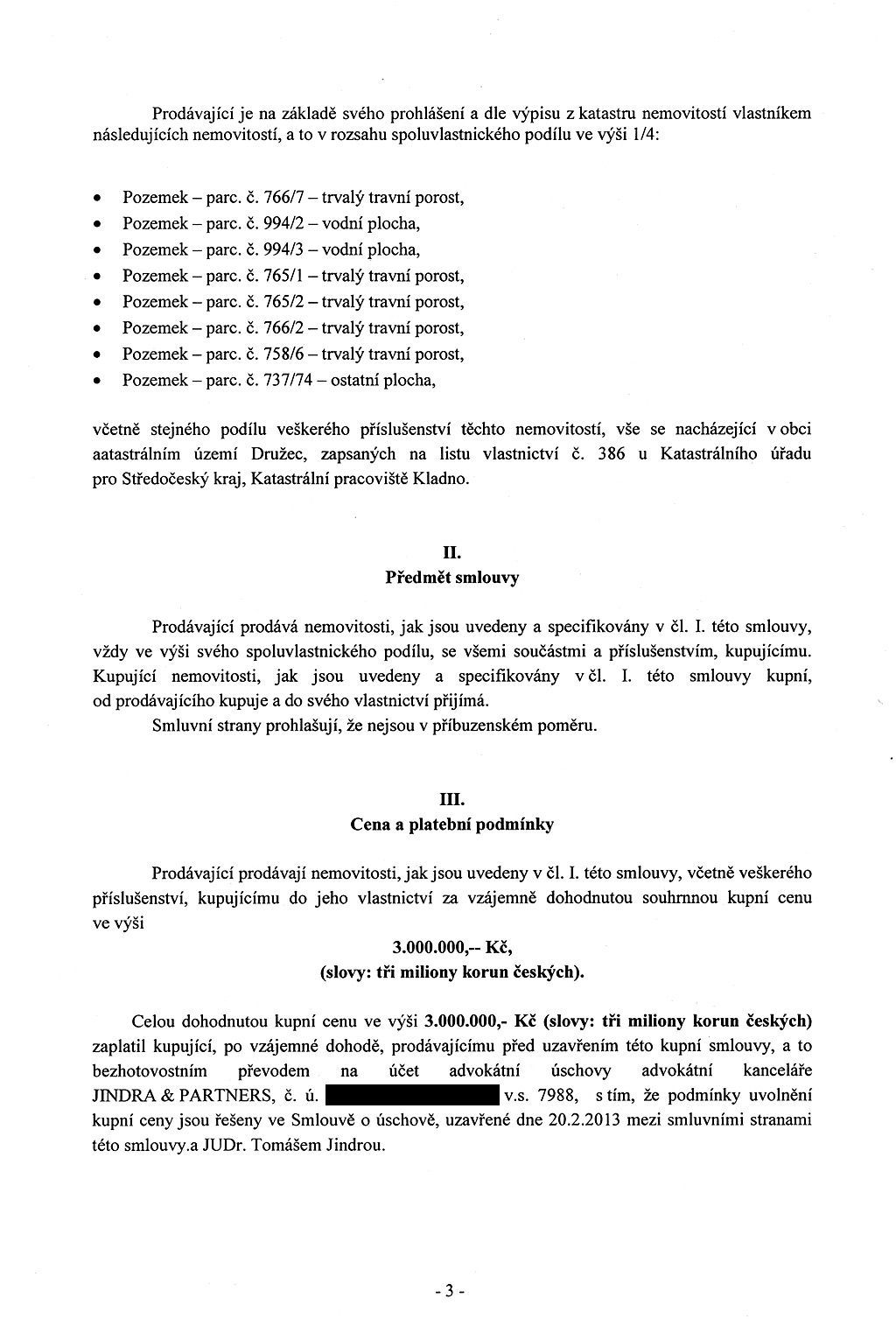 Kupní smlouva - statek Petr Bendl