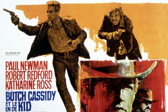 Plakát k americkému filmu "Butch Cassidy a Sundance Kid", který v roce 1969 uvedl do kin režisér George Roy Hill.