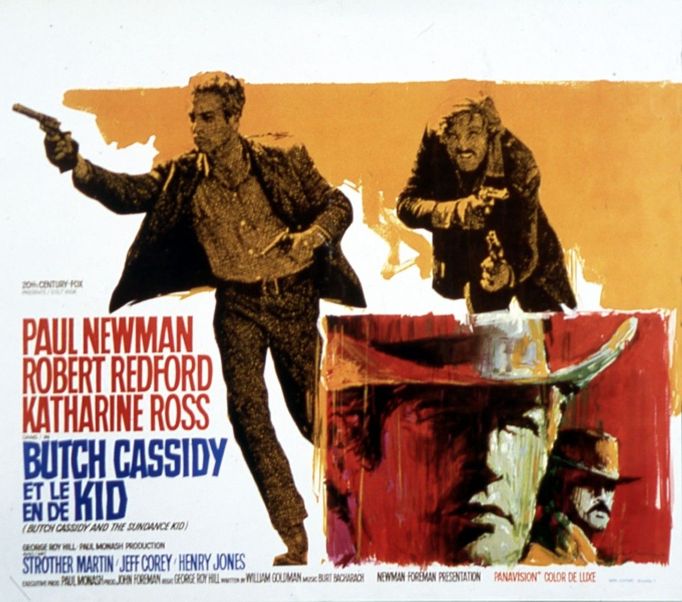 Plakát k americkému filmu "Butch Cassidy a Sundance Kid", který v roce 1969 uvedl do kin režisér George Roy Hill.