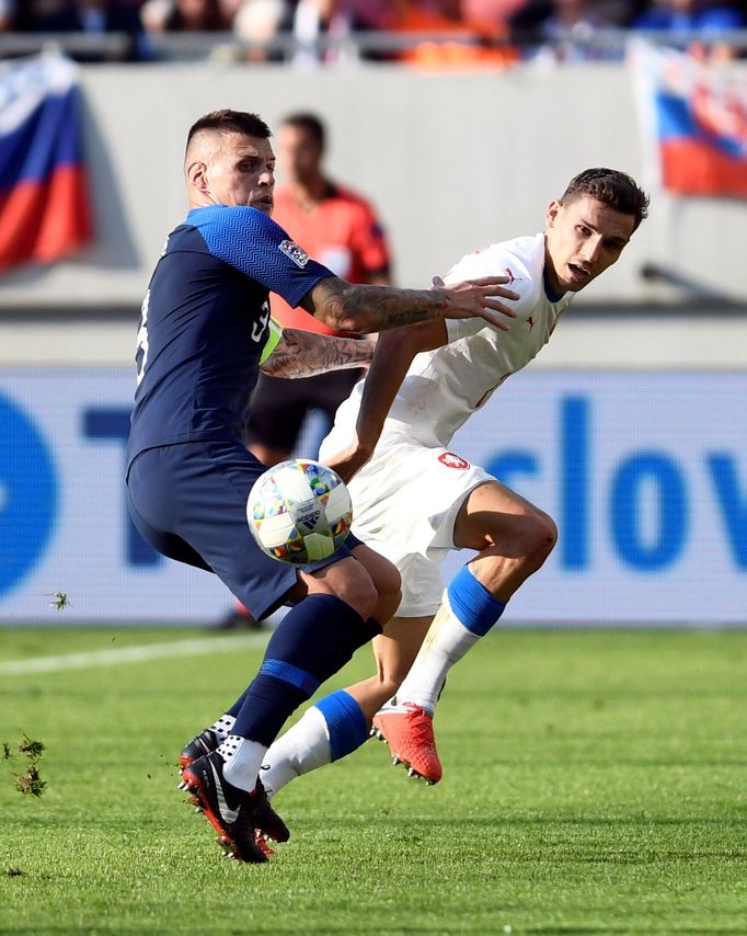 fotbal, Liga národů 2018/2019, Slovensko - Česko, Martin Škrtel a David Pavelka