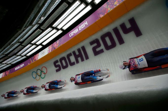 Russia's Natalja Khoreva speeds down the track in the women's singles luge event of the Sochi 2014 Winter Olympic Games, at the Sanki Sliding Center, Rosa Khutor February