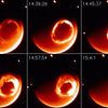 A sequence of pictures taken by the IMAGE satellite of an aurora borealis sequence. From space, the aurora appear as a halo of light centered on the magnetic north and south poles. (Courtesy: IMAGE-FUV)