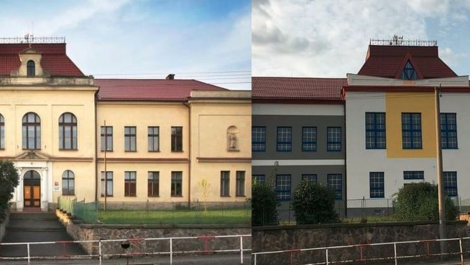 Škola v Kamenných Žehrovicích "před a po".