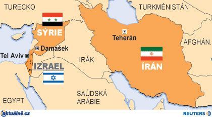Mapa Írán, Sýrie, Izrael