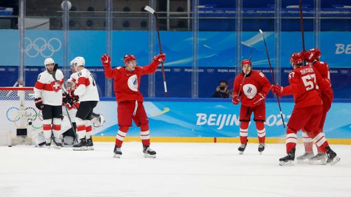 Radost Rusů z prvního gólu proti Švýcarsku.