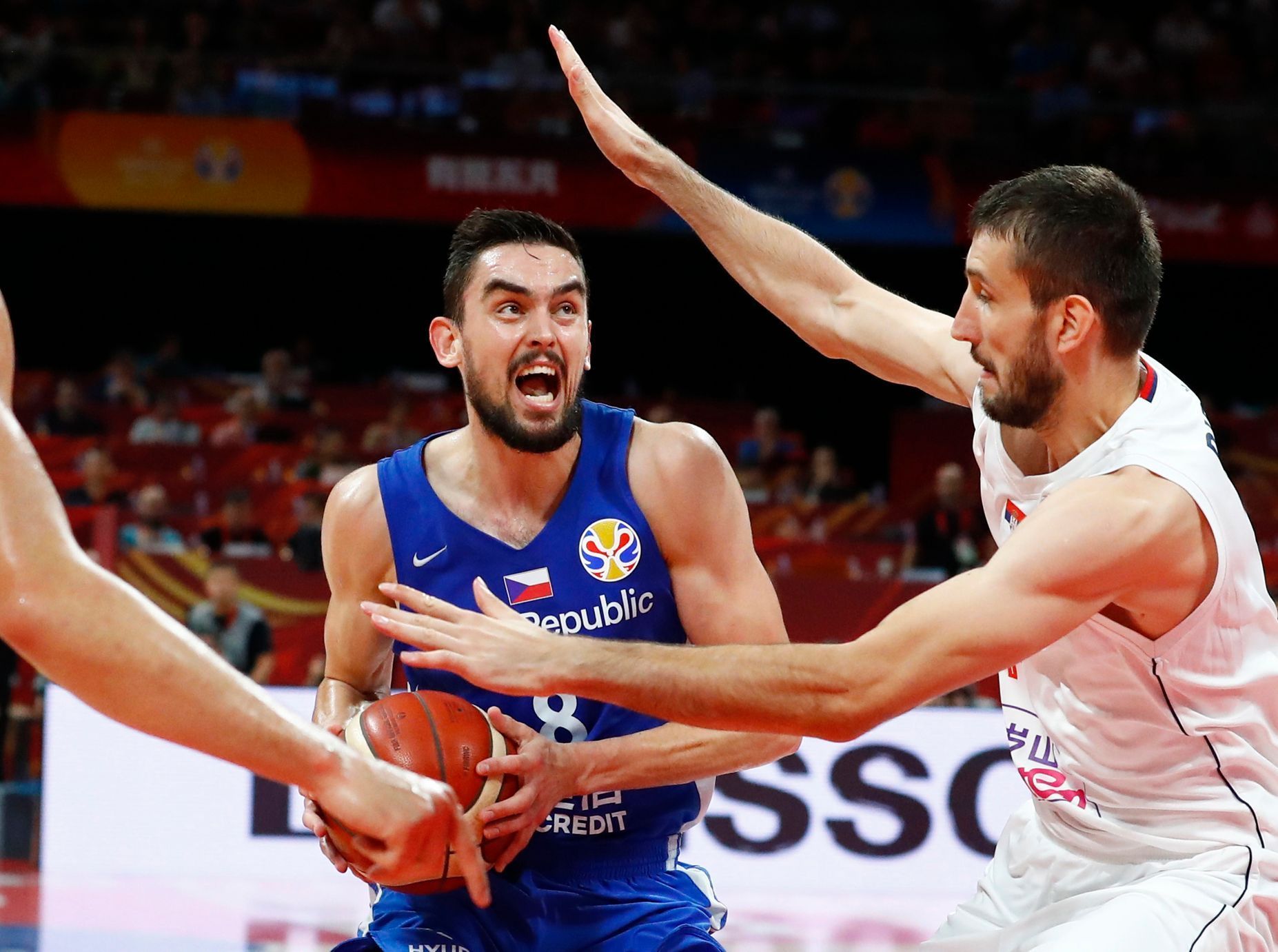 basketbal, MS 2019, Česko - Srbsko, Tomáš Satoranský a Stefan Birčevič