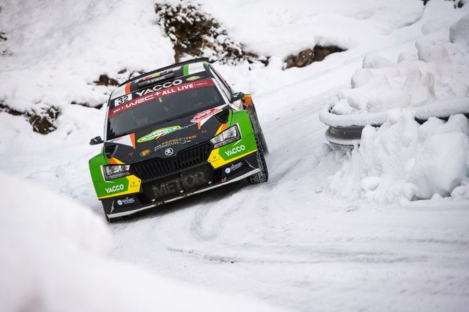 Cédric de Cecco (Škoda) na trati Rallye Monte Carlo 2021