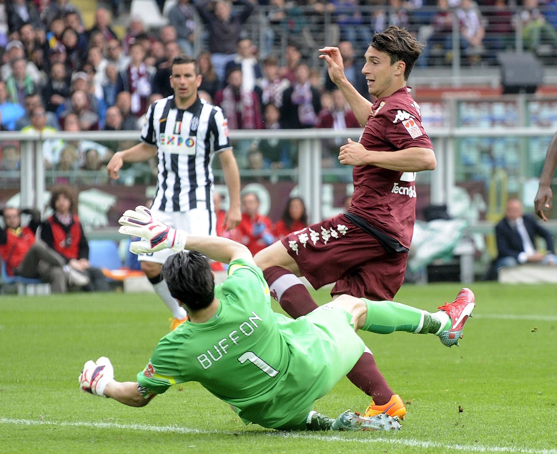 Torino's Darmian scores past Juventus' goalkeeper Buffon during their Italian Serie A soccer match in Turin