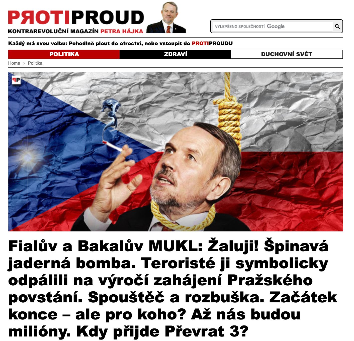Petr Hájek na serveru Protiproud reagoval na zjištění Aktuálně.cz a HN tím, že jde spiknutí proti němu. Kdo mu poslal miliony na podnikání ale nevysvětlil.