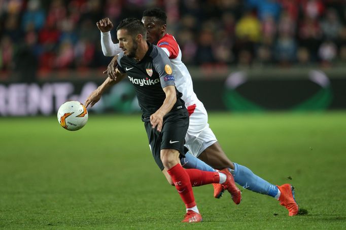 Ibrahim Traoré v odvetě osmifinále Evropské ligy Slavia Praha - FC Sevilla