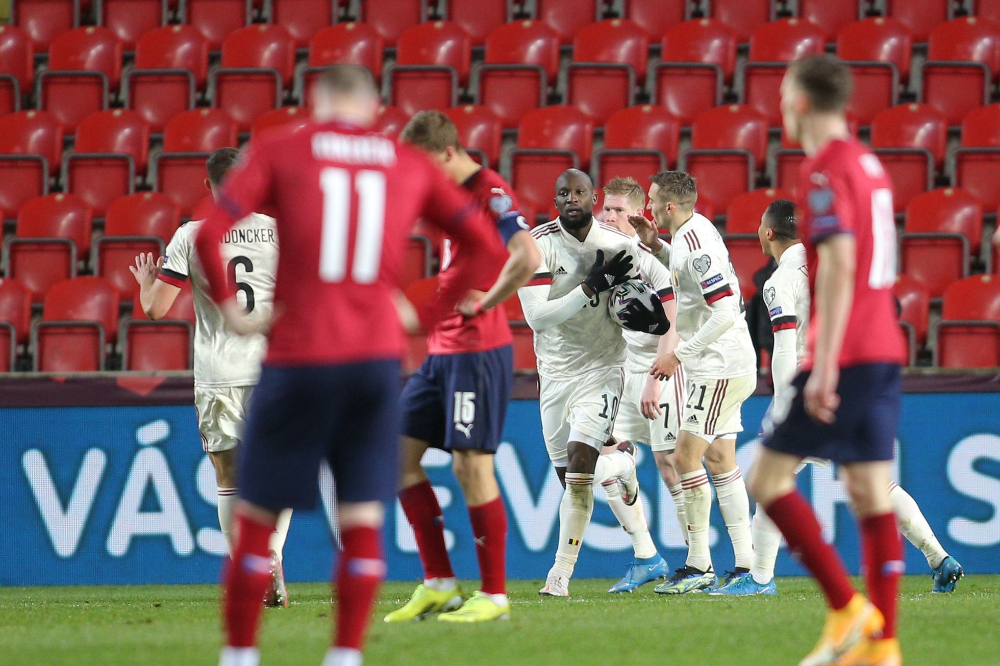 Belgická radost v zápase kvalifikace MS 2022 Česko - Belgie