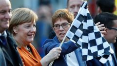 Angela Merkelová na mítinku v Sársku.