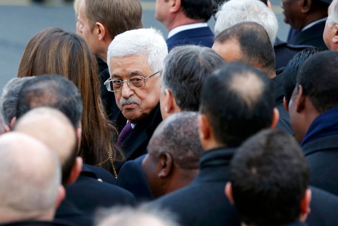 Palestinský prezident Mahmúd Abbás na pochodu národní jednoty v Paříži.