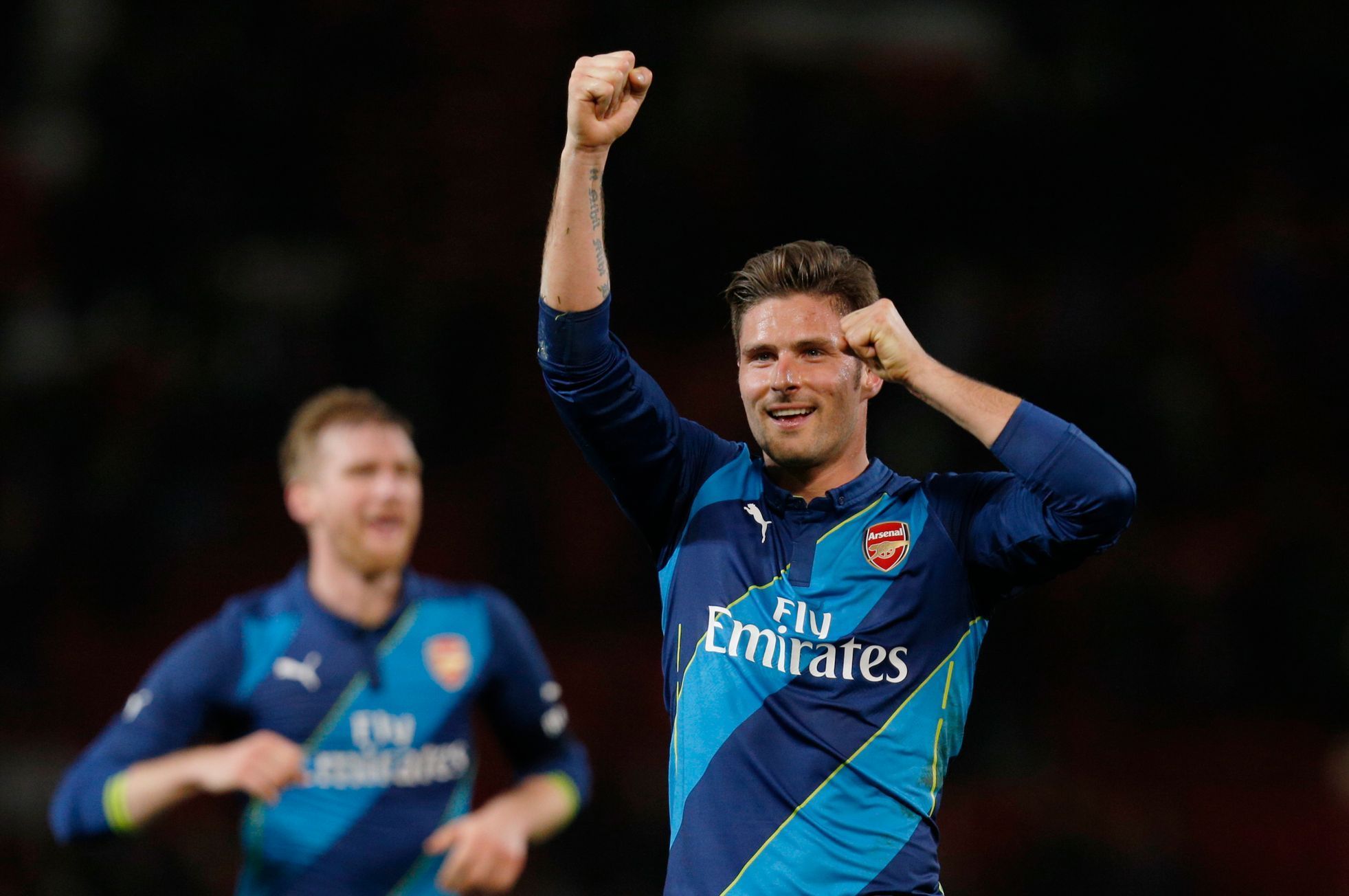 Football: Arsenal's Olivier Giroud celebrates after the match