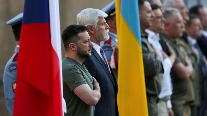 Ukrajinský prezident Volodymyr Zelenskyj na jeho poslední návštěvě v Praze v červenci 2023.