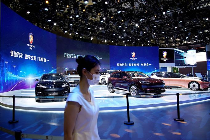 Evergrande Group's Hengchi electric vehicles (EV) are seen displayed at the Hengchi booth during a media day for the Auto Shanghai show in Shanghai, China April 19, 2021.