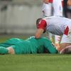 Brankář Ondřej Kolář. Slavia - Midtjylland, play off Ligy mistrů 2020/2021, smutek