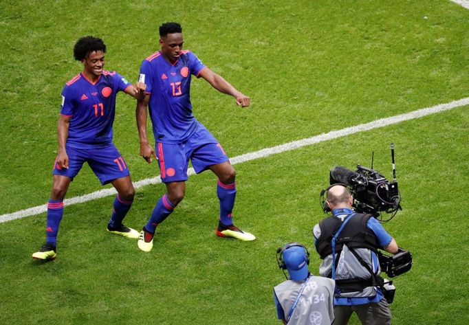 Yerry Mina slaví gól v zápase Polsko - Kolumbie na MS 2018