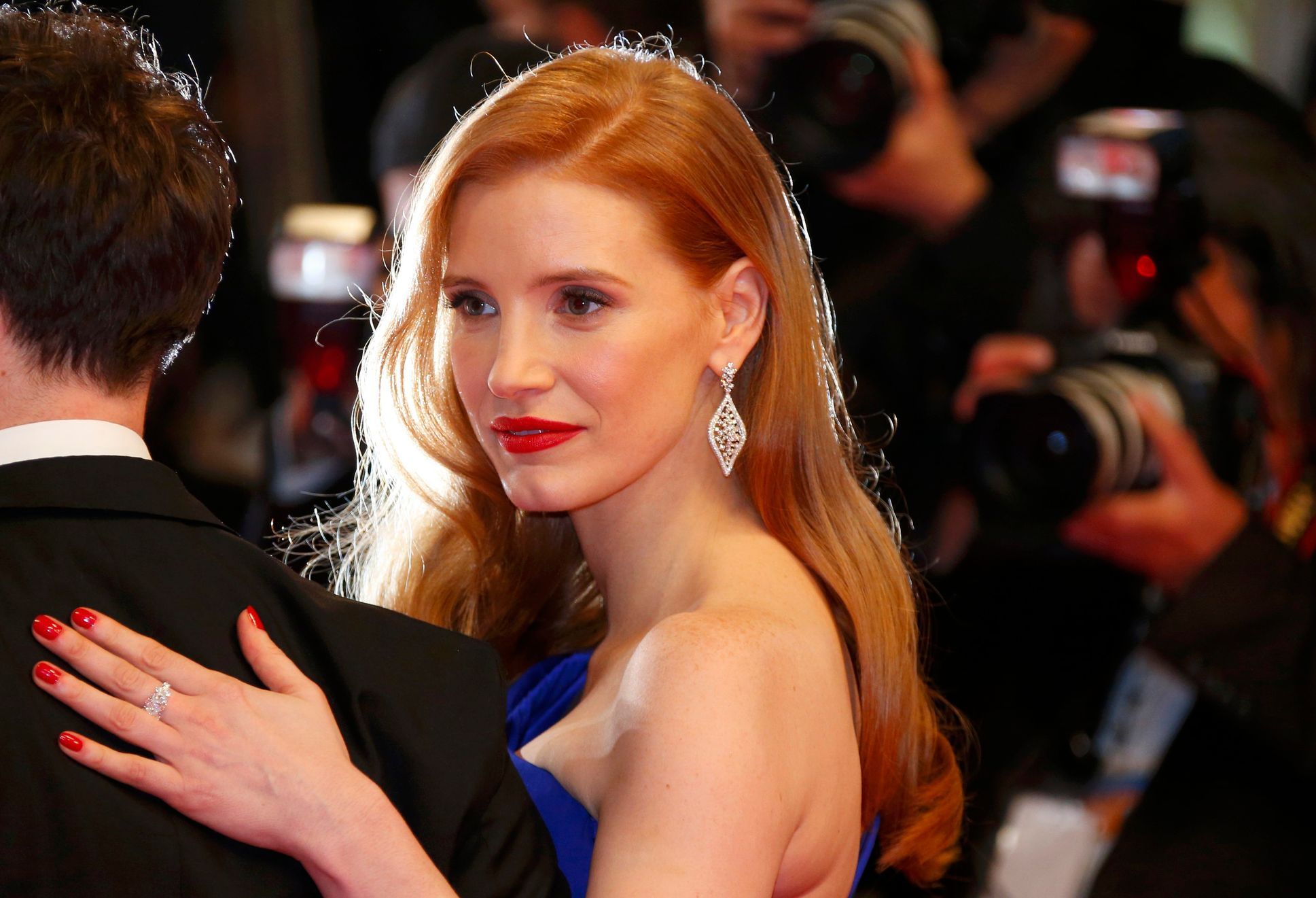Cast member Jessica Chastain poses on the red carpet as she arrives for the screening of the film &quot;The Disappearance of Eleanor Rigby&quot; at the 67th Cannes Film Festival in Cannes