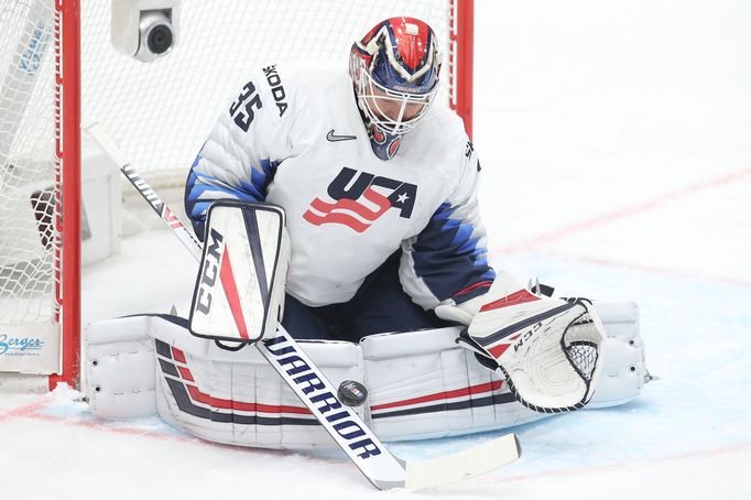 Cory Schneider ve čtvrtfinále MS 2019 Rusko - USA