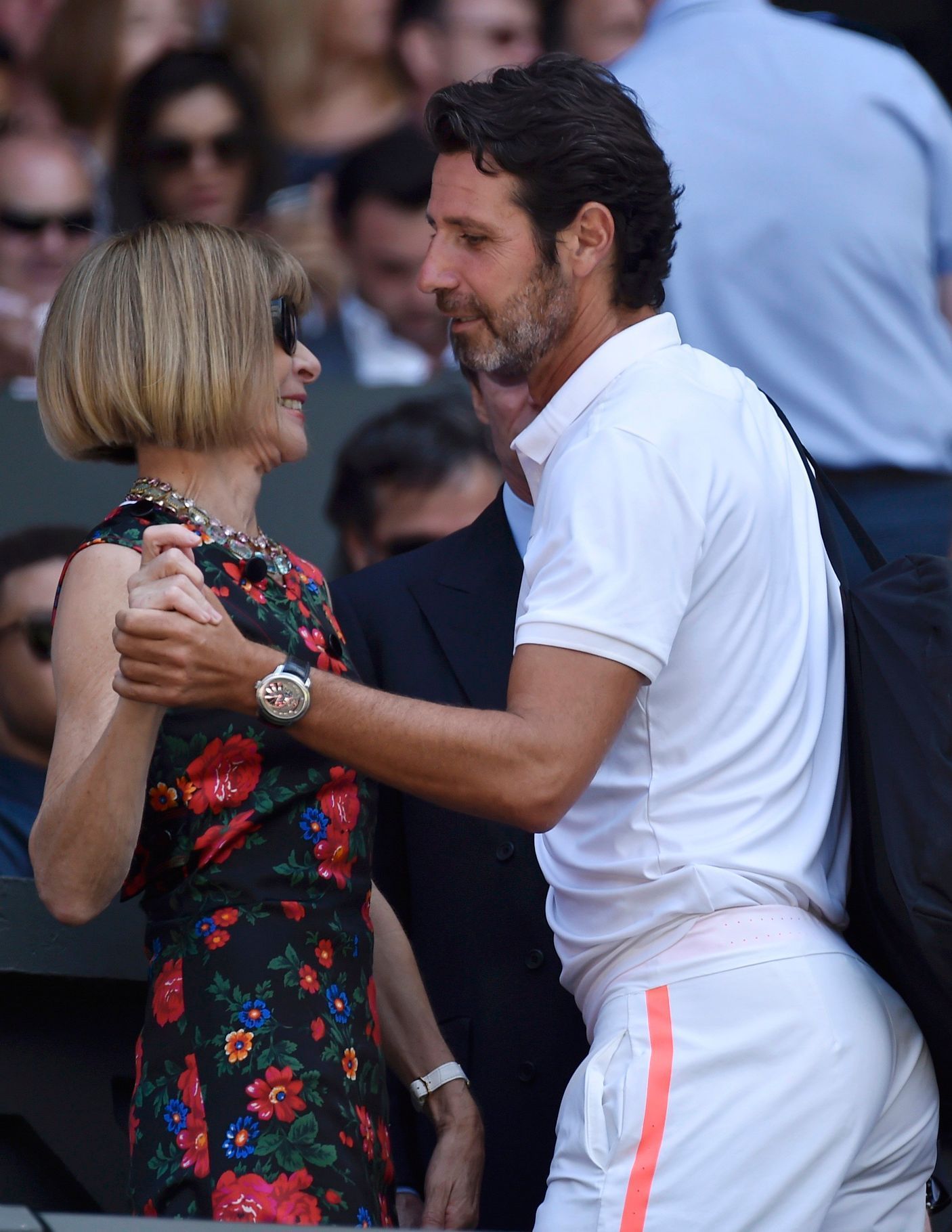 Anna Wintour a Patrick Mouratoglou na finále Wimbledonu 2015