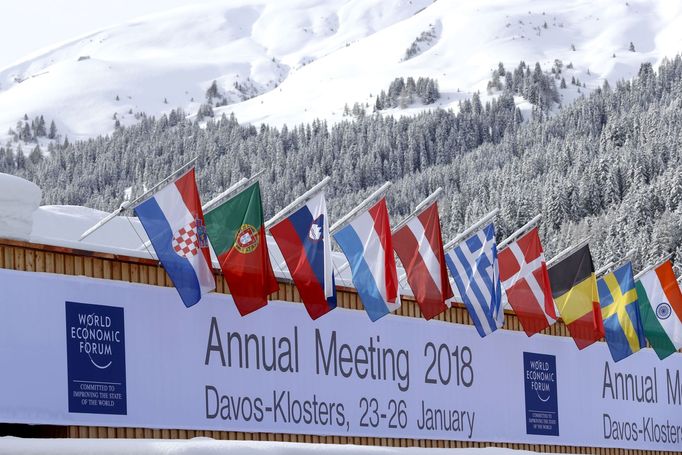 Zasněžený Davos před začátkem Světového ekonomického fóra.