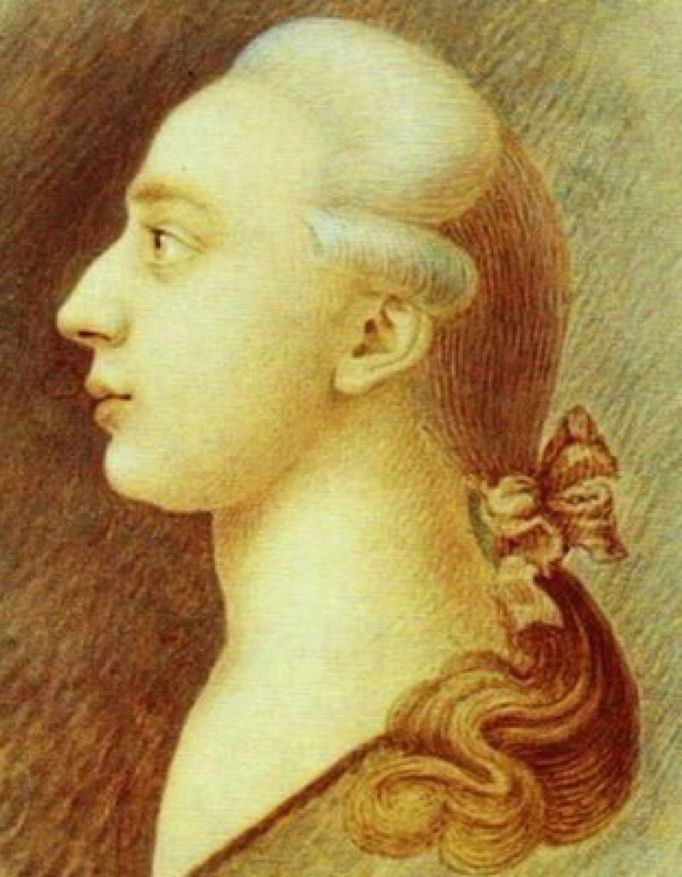 Giacomo Casanova na dobovém obrazu. Nedatováno (cca 1750 - 1755)