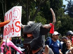 Protesty proti býčím zápasům v Bogotě.