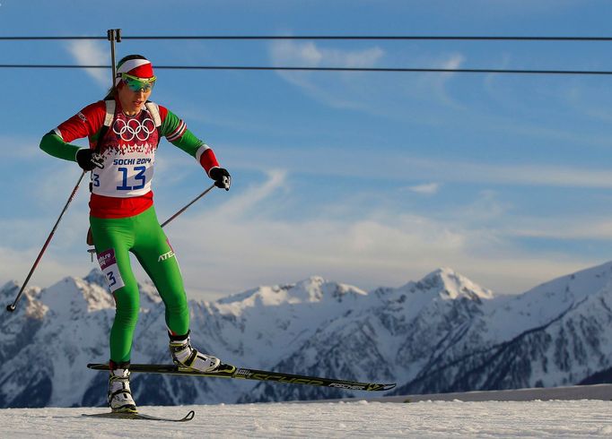 Soči 2014, biatlon, 15 km Ž: Darja Domračevová, Bělorusko