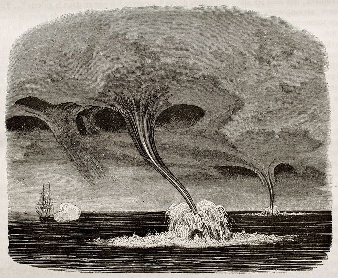 Waterspouts old illustration Waterspouts old illustration. By unidentified author, published on Magasin Pittoresque, Paris, 1842