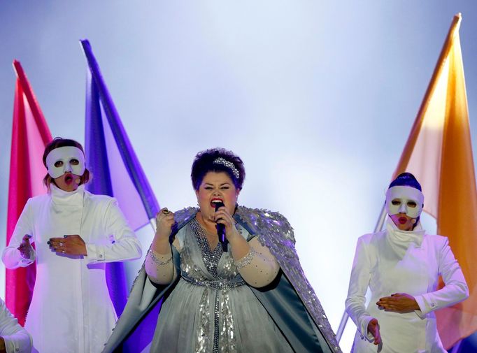 Singer Stamenov representing Serbia performs the song &quot;Beauty Never Lies&quot; during the first semifinal of the upcoming 60th annual Eurovision Song Contest In Vien