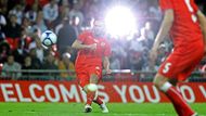 Gólová rána Marka Jankulovského v záři blesku diváka na tribuně ve Wembley.