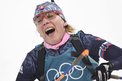 Anastasia Kuzminová v ženské stíhačce na ZOH 2018