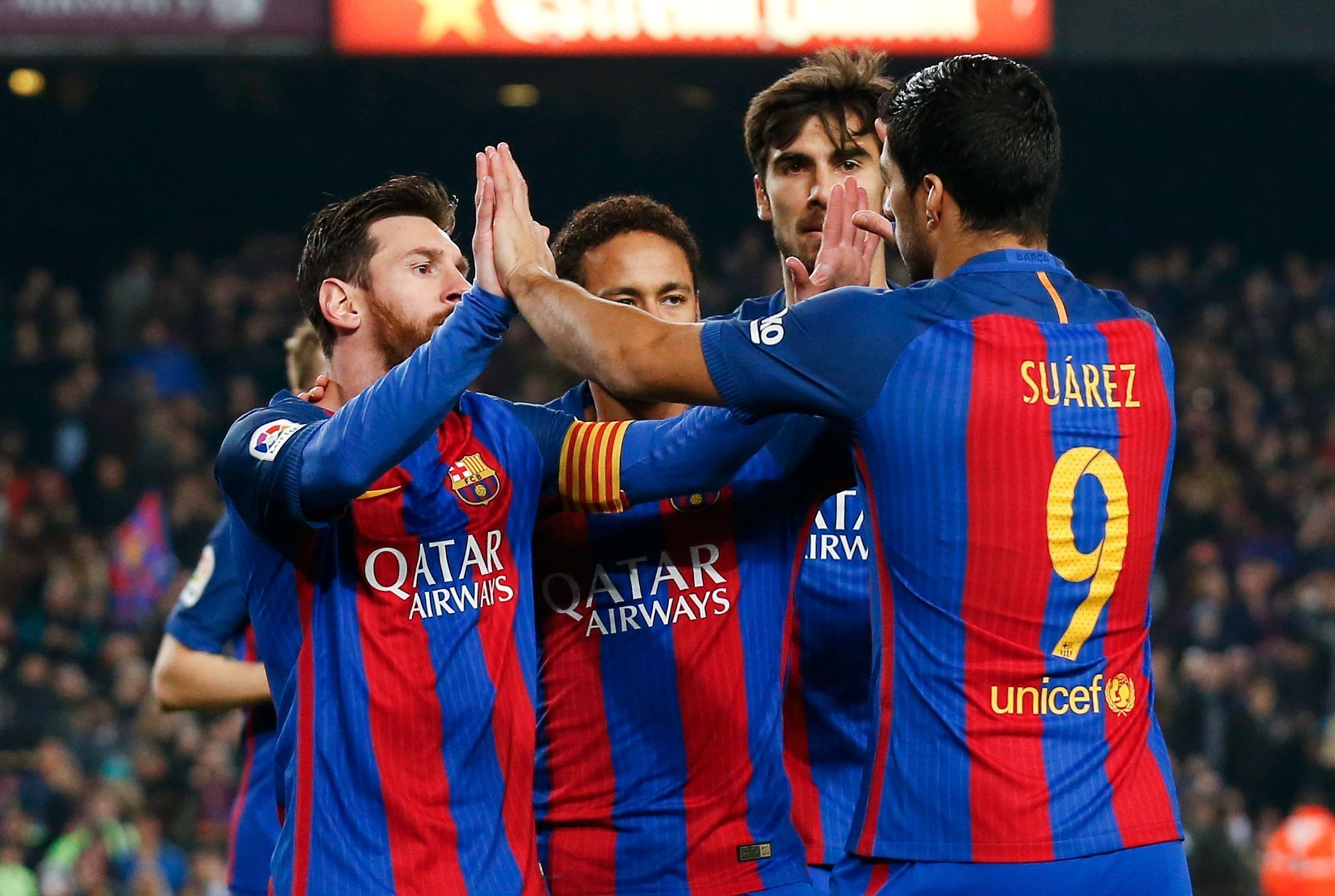 Barcelona slaví gól proti Leganes