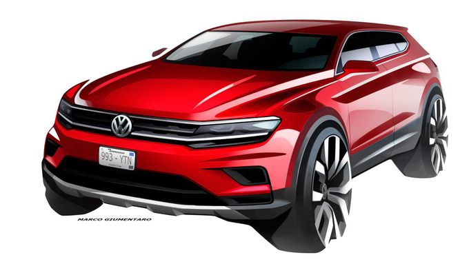 Zatím jediný obrázek, který Volkswagen poskytl k novému Tiguanu Allspace. Jde pouze o skicu z rukou designéra.