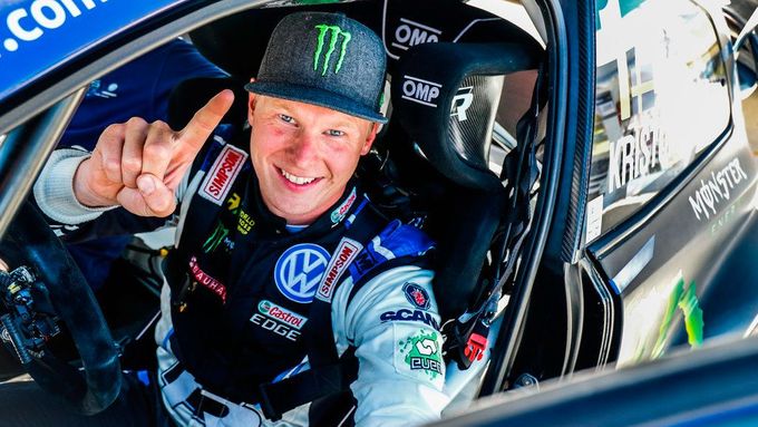 Johan Kristoffersson slaví titul mistra světa v rallyekrosu 2018.