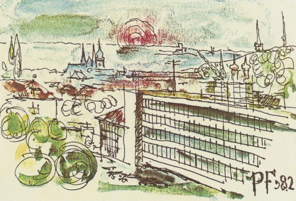 PF 1982, pohlednice z pera Blahomíra Borovičky.